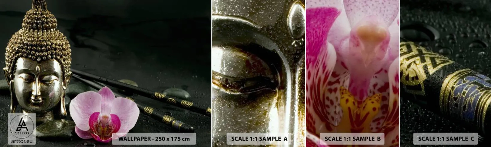 Échantillon De Papier Peint Standard Eco - Harmonie de la sagesse et de la beauté - Bouddha, Religion, Croyance - 100x30 cm