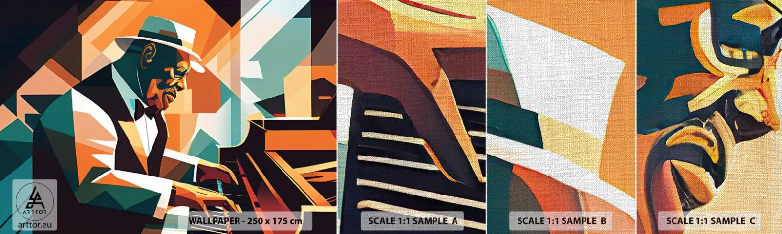 Échantillon de Papier Peint Premium Canvas - C’est tout le jazz - Piano, Piano, Cubisme - 100x30 cm
