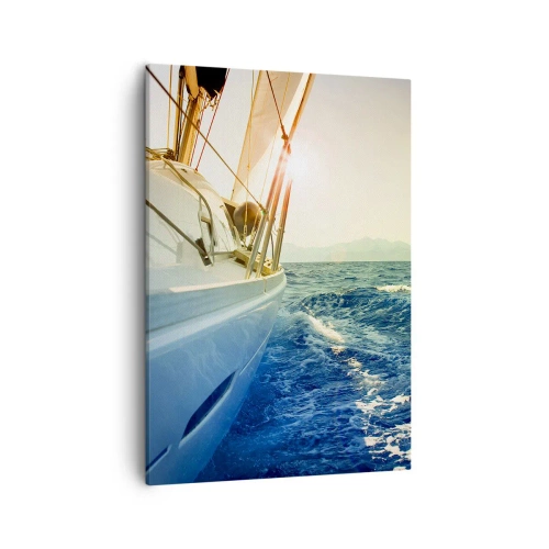 Impression sur toile - Image sur toile - Un yacht en pleine mer avec vue sur les vagues - 50x70cm - Suite à l'aventure - Décoration murale moderne pour le salon et la chambre ARTTOR