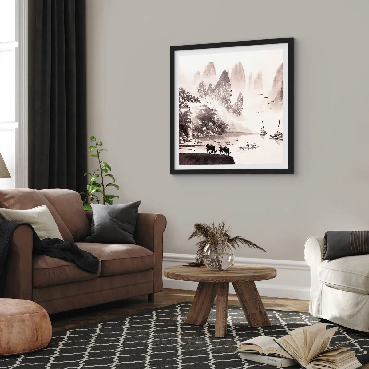 Affiche dans un cadre noir - Poster - Le quotidien exotique de l'Orient - 60x60 cm