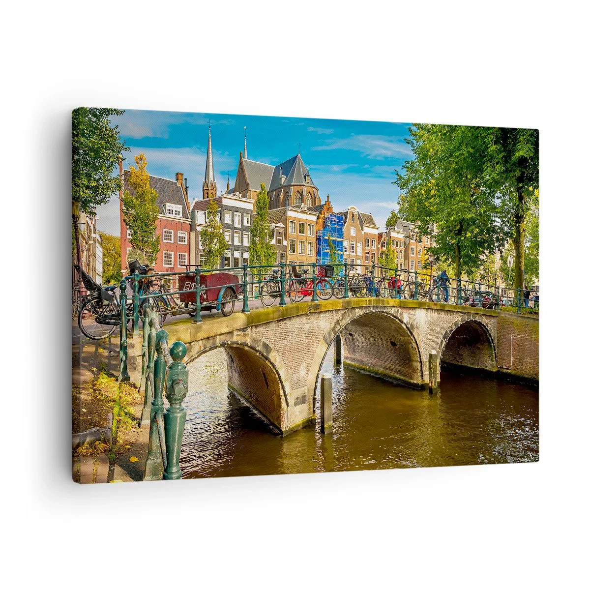 Impression sur toile - Image sur toile - Un canal pittoresque avec un pont à Amsterdam - 70x50cm - Le printemps sur le canal - Décoration murale moderne pour le salon et la chambre ARTTOR