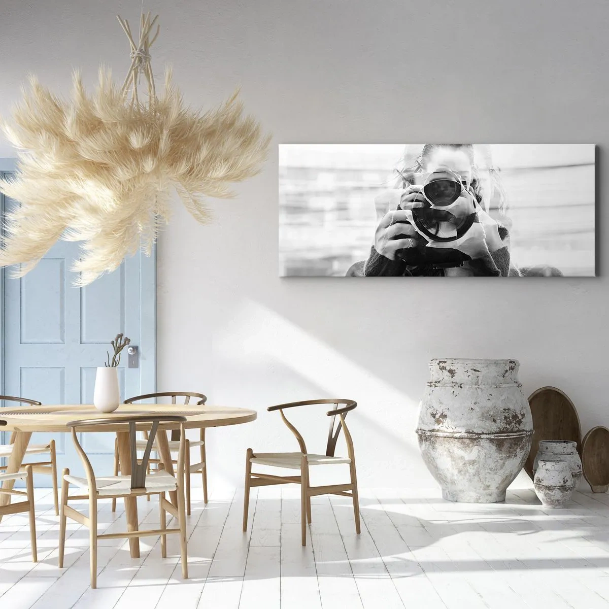 Impression sur toile - Image sur toile - Portrait en double exposition noir et blanc d'un photographe - 140x50cm - Créateur et matériel - Décoration murale moderne pour le salon et la chambre ARTTOR