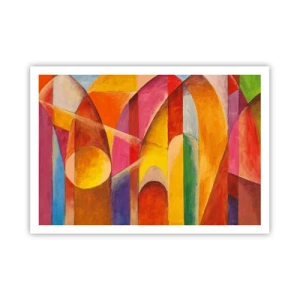 Affiche - Poster - Une composition abstraite pleine de formes géométriques colorées. - 100x70cm - Cathédrale du soleil - Décoration murale moderne pour le salon et la chambre ARTTOR