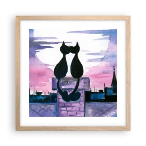 Affiche dans un chêne clair - Poster - Rendez-vous sous la lune - 40x40 cm