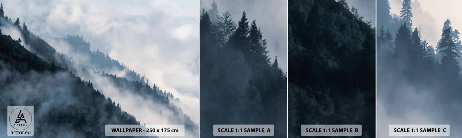 Échantillon De Papier Peint Standard Eco - Mysticisme des montagnes - Paysage, Montagnes, Forêt - 100x30 cm