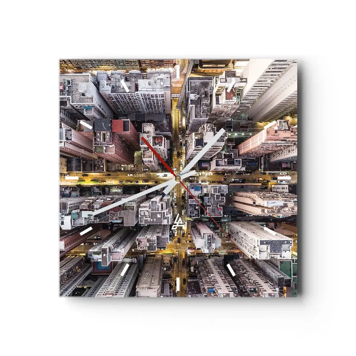 Horloge murale - Pendule murale - Une vue plongeante sur une ville pleine de gratte-ciels - 30x30cm - Salutations de Hong-Kong - Décoration murale moderne pour le salon et la chambre ARTTOR