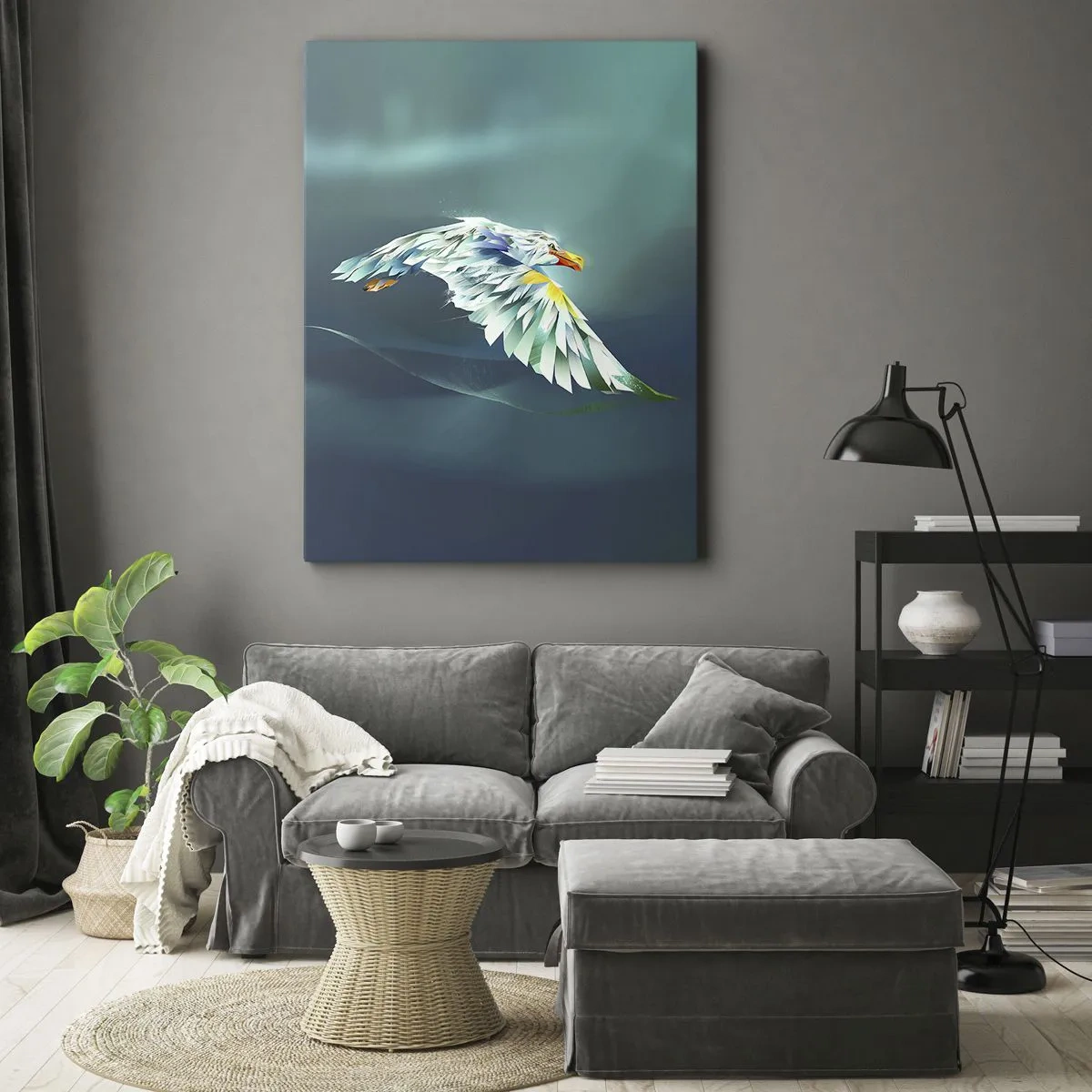 Impression sur toile - Image sur toile - Aigle abstrait en vol contre un ciel turquoise - 80x120cm - Aigle, puissance de tes vols - Décoration murale moderne pour le salon et la chambre ARTTOR