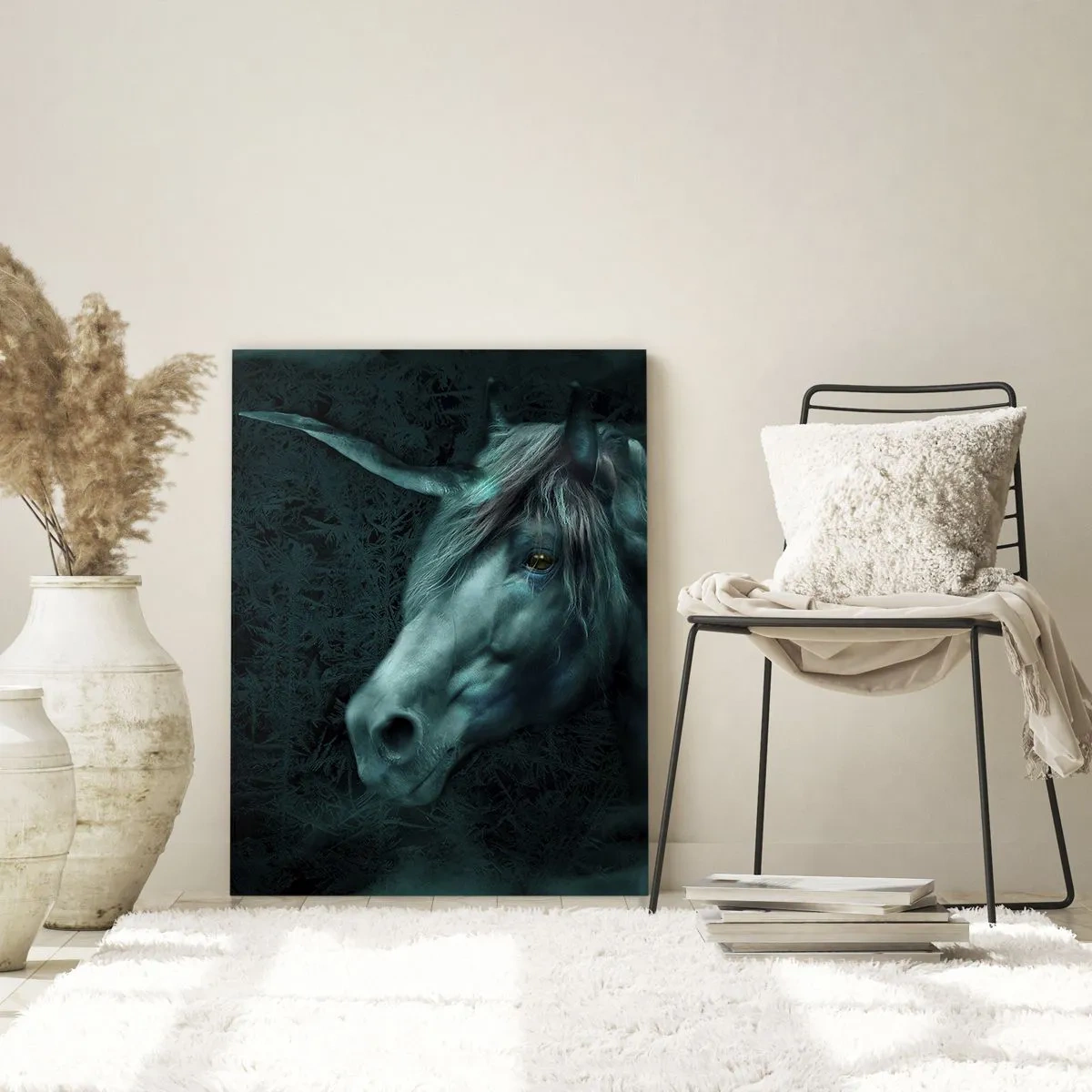 Impression sur verre - Image sur verre - Licorne dans la forêt mystérieuse - 50x70cm - Dans une forêt de conte de fées - Décoration murale moderne pour le salon et la chambre ARTTOR