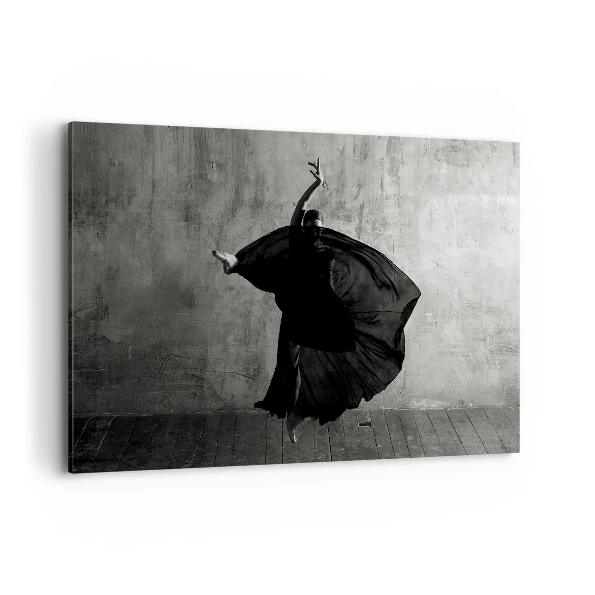 Impression sur toile - Image sur toile - Silhouette noire et blanche d'une danseuse en mouvement sur fond de mur - 100x70cm - Pas plein de passion - Décoration murale moderne pour le salon et la chambre ARTTOR