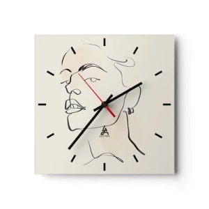 Horloge murale - Pendule murale - Croquis minimaliste du visage d'une femme - 30x30cm - Regard fier - Décoration murale moderne pour le salon et la chambre ARTTOR