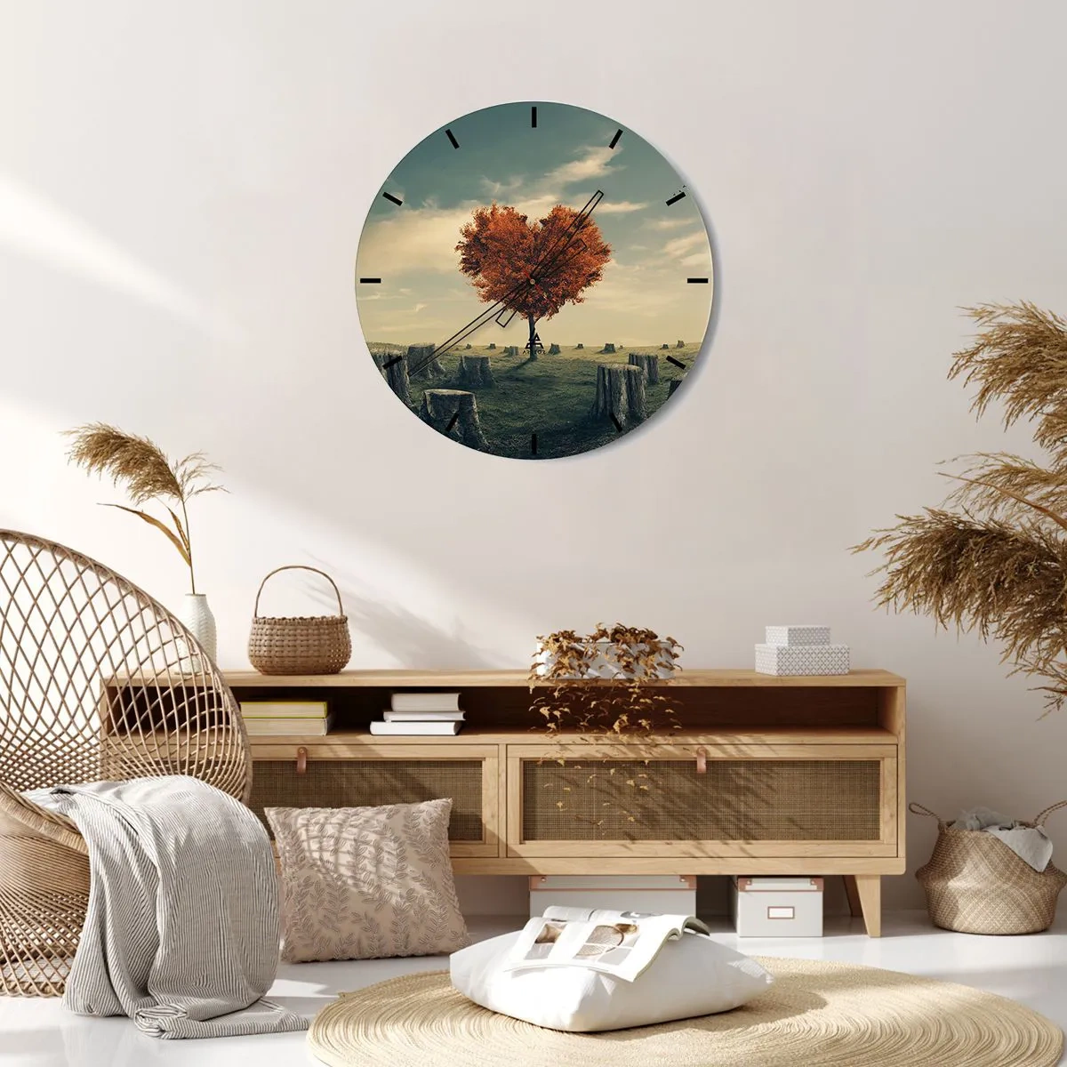 Horloge murale - Pendule murale - Un arbre en forme de cœur entouré de troncs contre le ciel - 30x30cm - Il y a toujours de l'espoir - Décoration murale moderne pour le salon, la cuisine et la chambre ARTTOR
