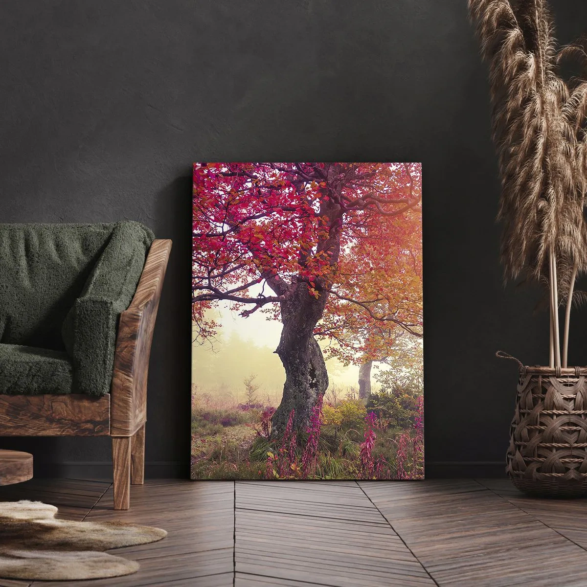 Impression sur toile - Image sur toile - Paysage d'automne avec des arbres aux couleurs intenses - 80x120cm - Frénésie de floraison - Décoration murale moderne pour le salon et la chambre ARTTOR