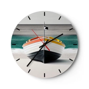 Horloge murale - Pendule murale - Bateau de pêche coloré sur une plage de sable - 30x30cm - A sa place - Décoration murale moderne pour le salon, la cuisine et la chambre ARTTOR