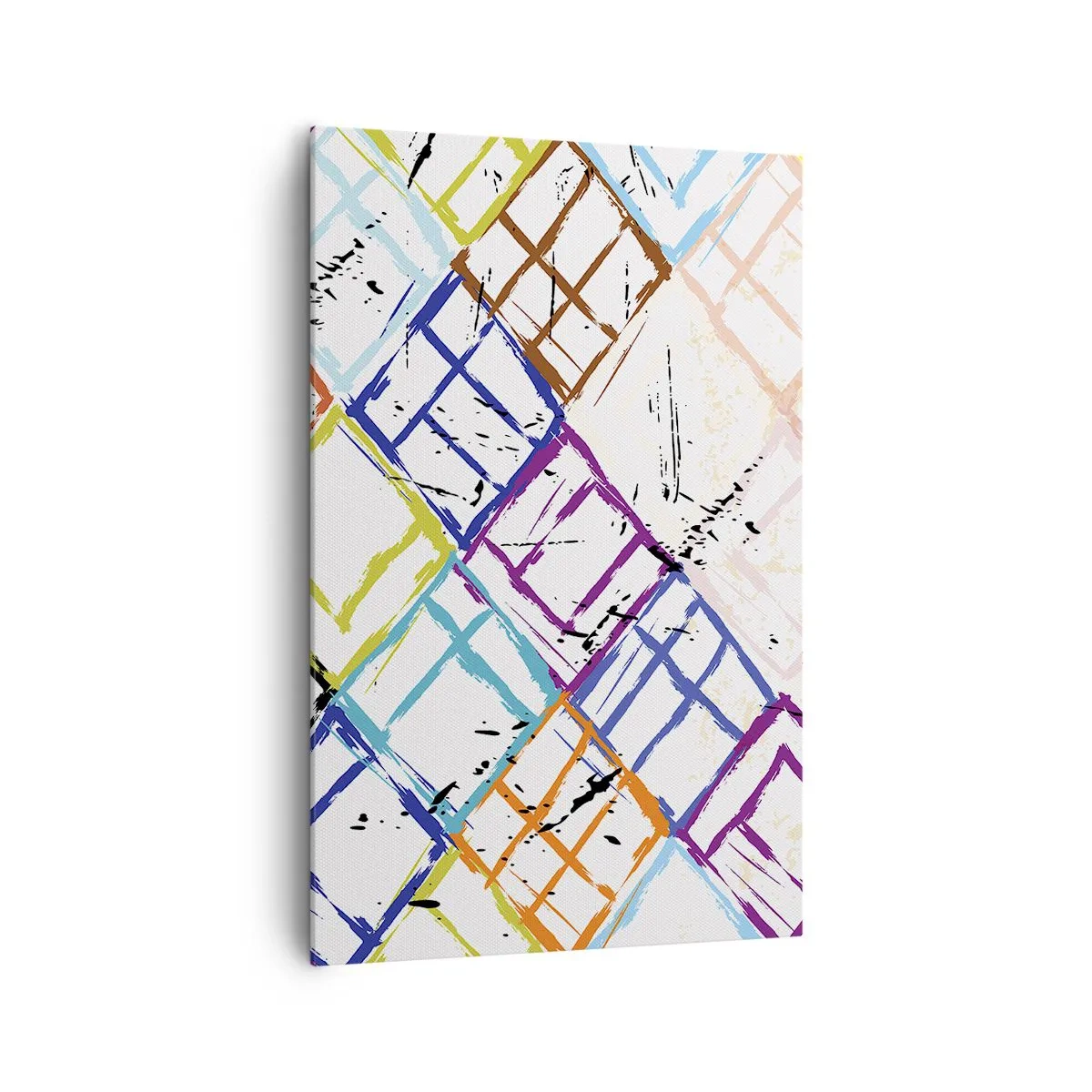 Impression sur toile - Image sur toile - Abstraction colorée avec des formes géométriques sur fond blanc - 80x120cm - Cellules à louer - Décoration murale moderne pour le salon et la chambre ARTTOR
