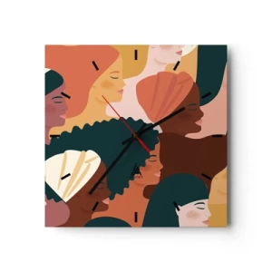 Horloge murale - Pendule murale - Profils colorés de femmes aux styles variés - 30x30cm - Uniquement la féminité - Décoration murale moderne pour le salon et la chambre ARTTOR