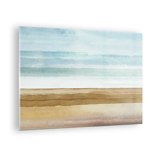 Impression sur verre - Image sur verre - Une plage minimaliste dans un style aquarelle pastel - 70x50cm - Réconfort - Décoration murale moderne pour le salon et la chambre ARTTOR