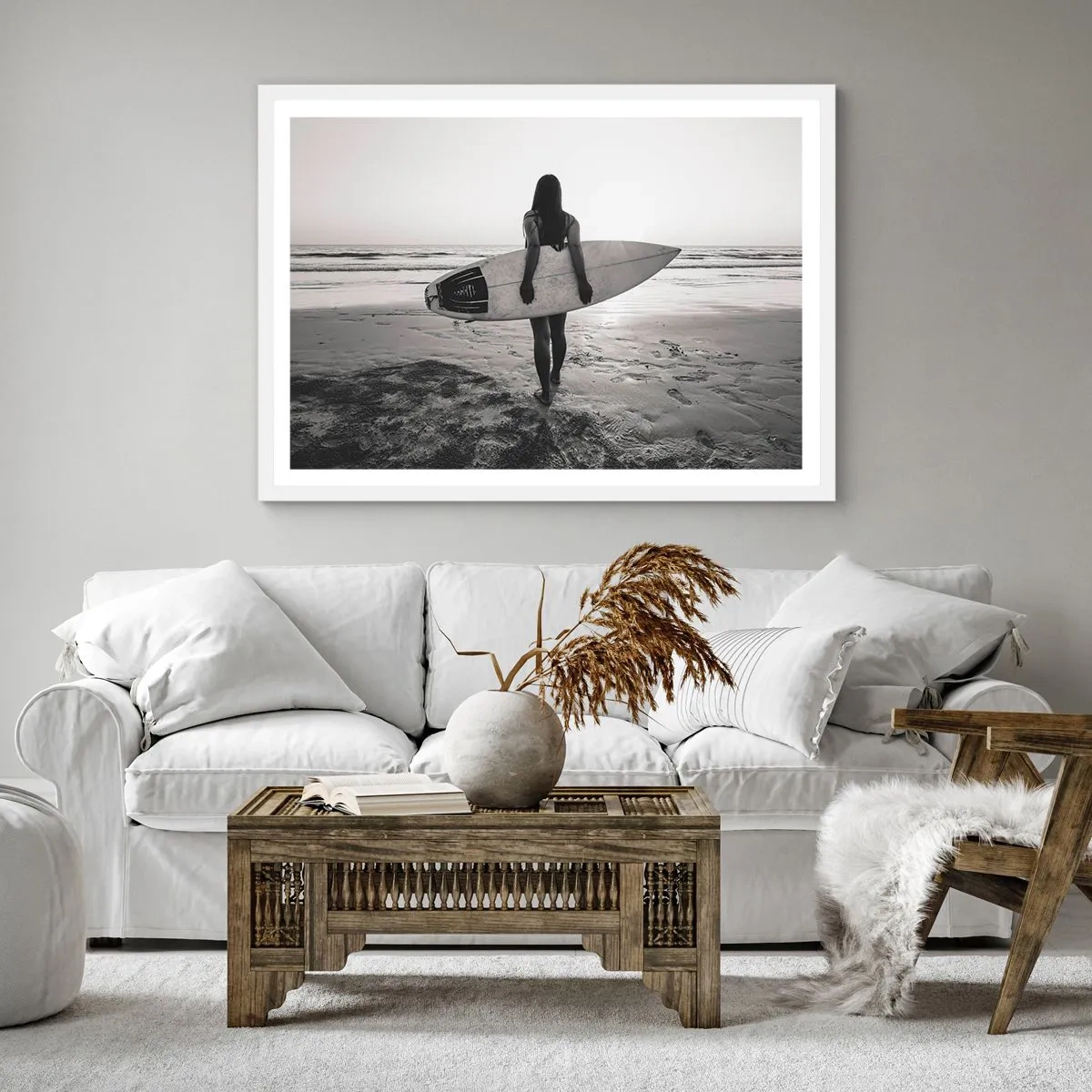 Affiche dans un cadre blanc - Poster - Fille des vagues de la mer - 40x40 cm