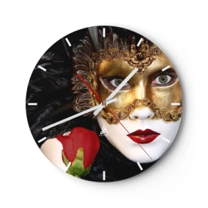 Horloge murale - Pendule murale - Masque vénitien en or avec une rose rouge - 30x30cm - Parce que la vie est un grand bal - Décoration murale moderne pour le salon, la cuisine et la chambre ARTTOR