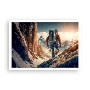 Affiche - Poster - Un grimpeur sur un sentier de montagne dans un paysage hivernal - 100x70cm - Guerrier solitaire - Décoration murale moderne pour le salon et la chambre ARTTOR