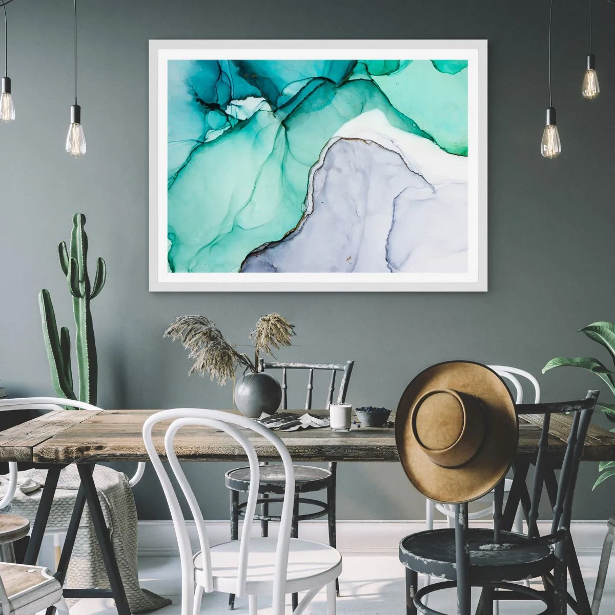 Affiche dans un cadre blanc - Poster - Étude de turquoise - 100x70 cm