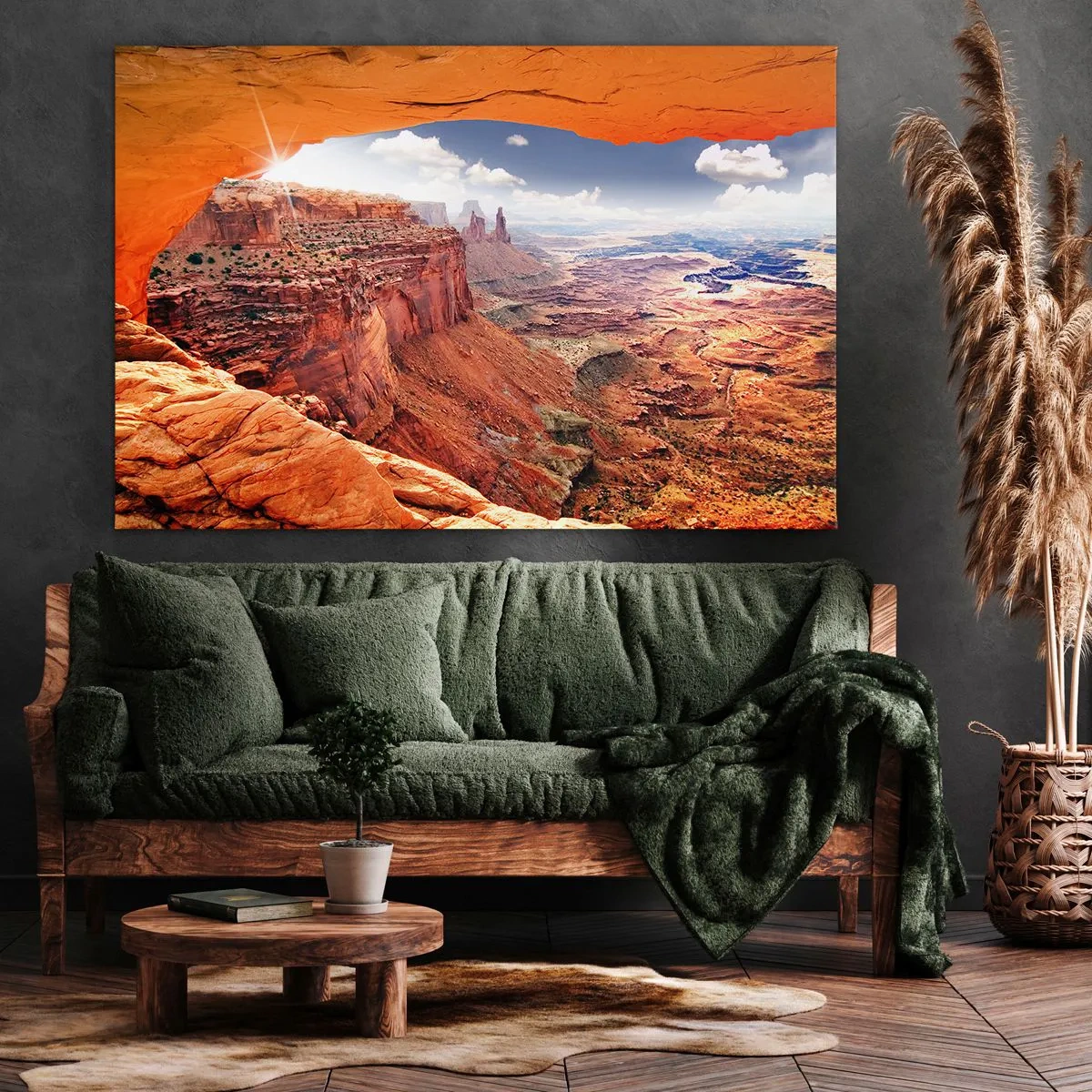 Impression sur toile - Image sur toile - Canyon vu à travers une fenêtre rocheuse aux tons rocheux chauds - 70x50cm - Sculpté par la nature elle-même - Décoration murale moderne pour le salon et la chambre ARTTOR