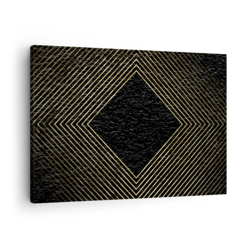 Impression sur toile - Image sur toile - Fond noir avec un motif géométrique de lignes dorées - 70x50cm - Géométrie dans un style glamour - Décoration murale moderne pour le salon et la chambre ARTTOR