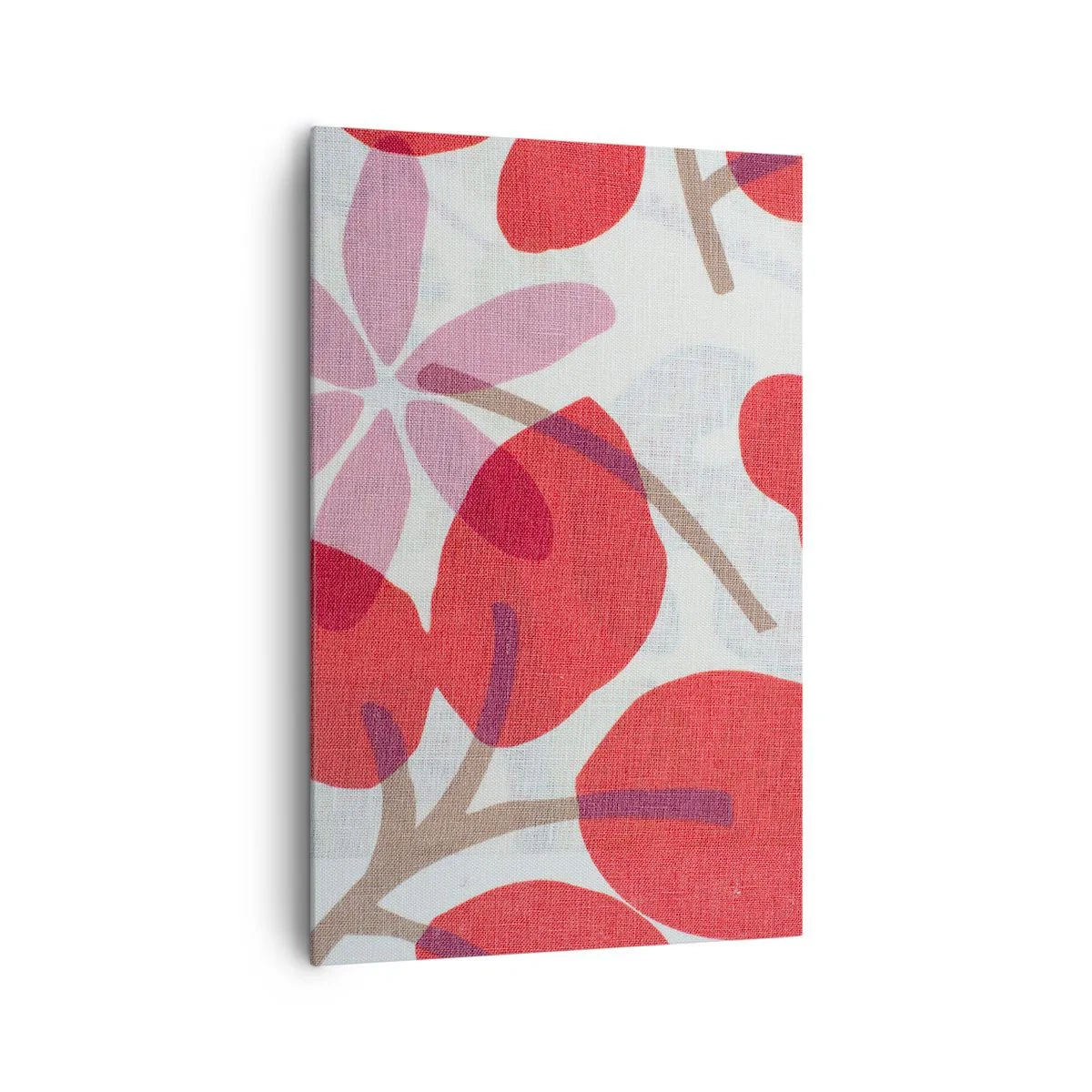 Impression sur toile - Image sur toile - Fleurs et feuilles dans les tons de rouge et de rose - 80x120cm - Composition florale dans les roses - Décoration murale moderne pour le salon et la chambre ARTTOR