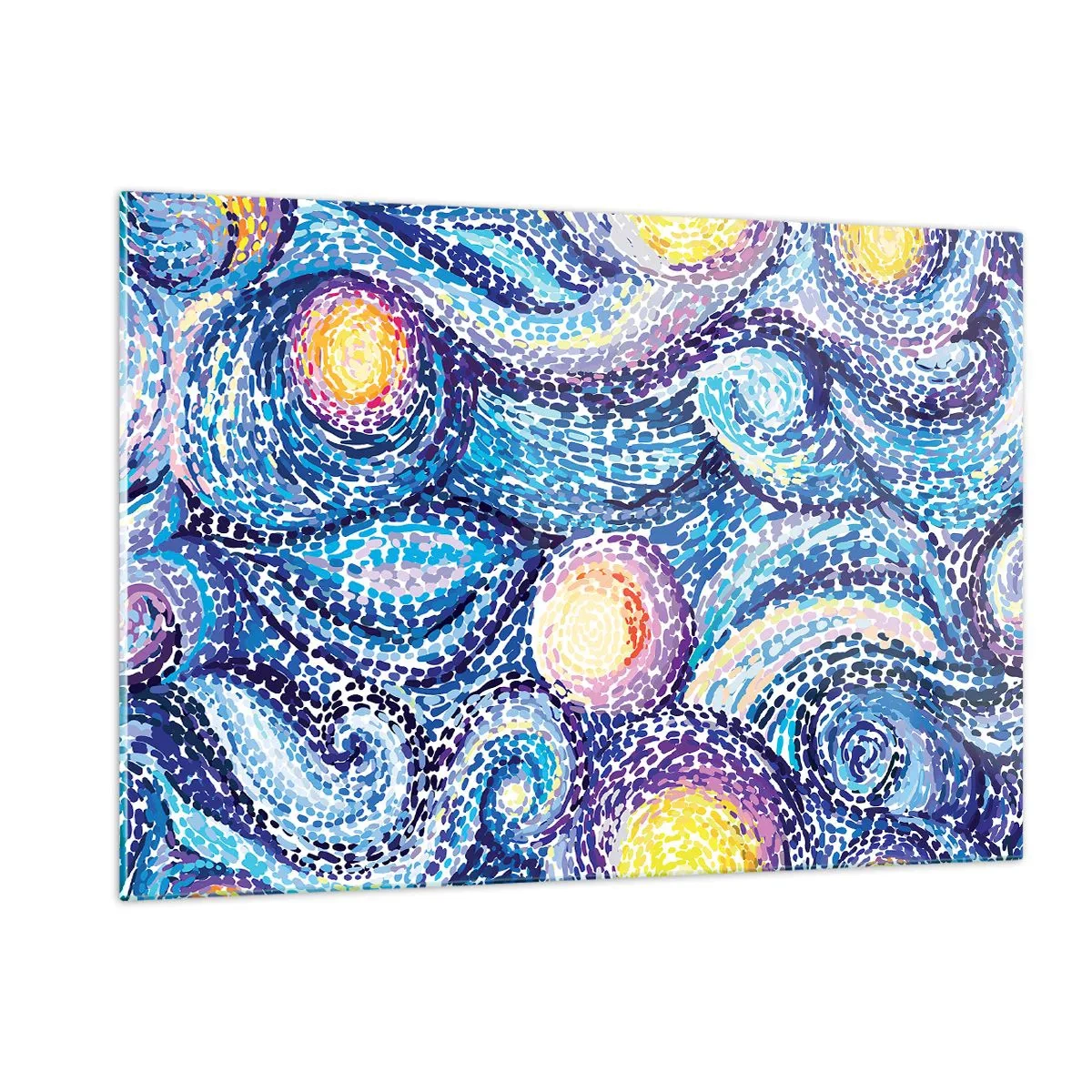 Impression sur verre - Image sur verre - Une interprétation abstraite de la nuit étoilée aux couleurs intenses - 120x80cm - D'après un tableau de van Gogh - Décoration murale moderne pour le salon et la chambre ARTTOR