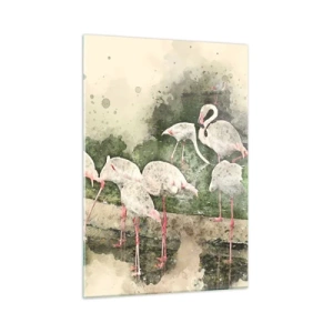 Impression sur verre - Image sur verre - Flamants roses sur fond d'une composition à l'aquarelle - 50x70cm - Rêve exotique - Décoration murale moderne pour le salon et la chambre ARTTOR