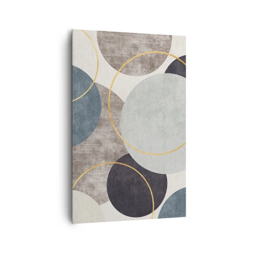 Impression sur toile - Image sur toile - Cercles géométriques dans les tons de gris, bleu et or - 80x120cm - Cercles sur cercles - Décoration murale moderne pour le salon et la chambre ARTTOR