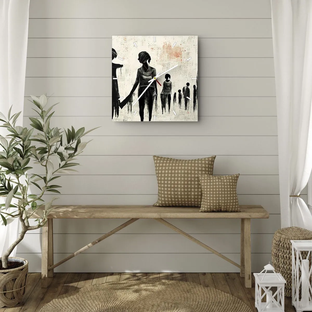 Horloge murale - Pendule murale - Figures dans une composition monochrome sur fond clair - 30x30cm - Contre la solitude - Décoration murale moderne pour le salon et la chambre ARTTOR