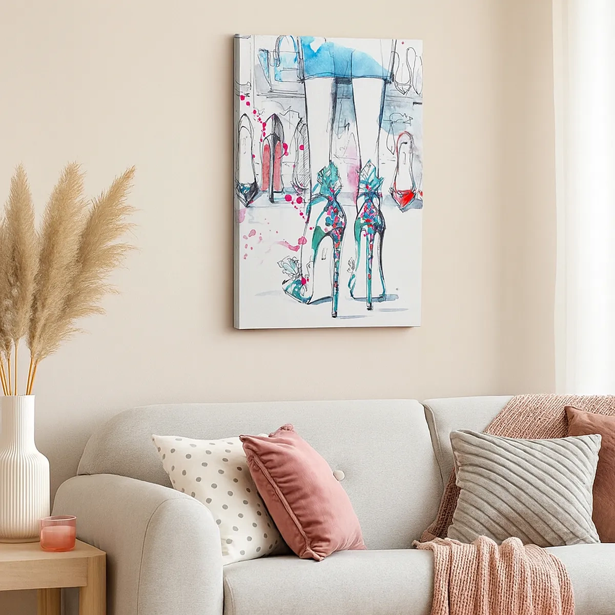 Impression sur toile - Image sur toile - Graphismes artistiques mettant en vedette des talons hauts et des accessoires - 50x70cm - Sésame, ouvre-toi - Décoration murale moderne pour le salon et la chambre ARTTOR