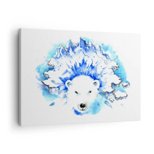 Impression sur toile - Image sur toile - Aquarelle artistique représentant un ours polaire avec un motif glacé - 70x50cm - Le roi de l'Arctique dans une couronne de glace - Décoration murale moderne pour le salon et la chambre ARTTOR