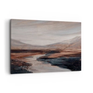 Impression sur toile - Image sur toile - Un paysage pittoresque avec une rivière et des montagnes - 120x80cm - Une vallée tranquille - Décoration murale moderne pour le salon et la chambre ARTTOR