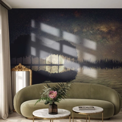 Papier Peint Photo Premium Sand - Nuit au bout du monde - Paysage, Lac, Lune - 200x140 cm