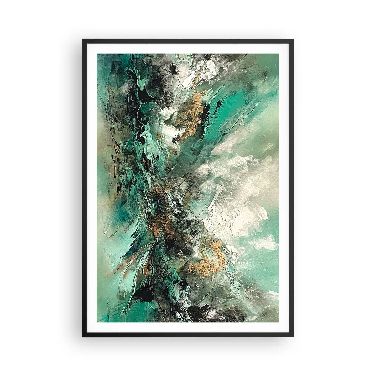 Affiche dans un cadre noir - Poster - Ressac émeraude et noir - 70x100 cm