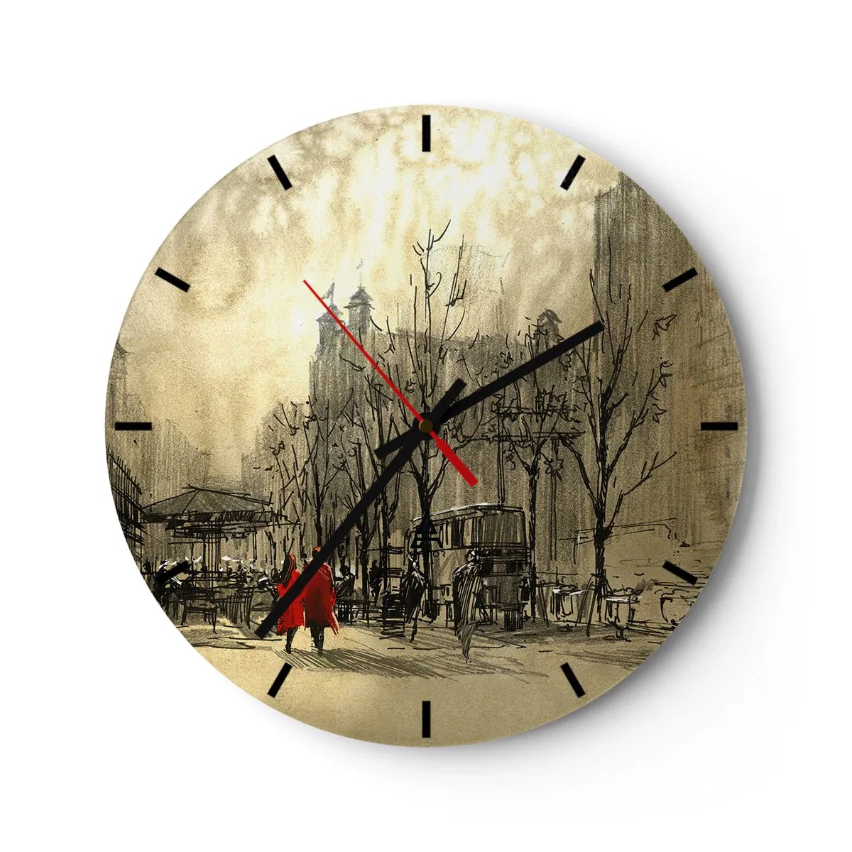 Horloge murale - Pendule murale - Un motif de rue de dessin animé avec deux personnages - 30x30cm - Rendez-vous dans le brouillard de Londres - Décoration murale moderne pour le salon, la cuisine et la chambre ARTTOR