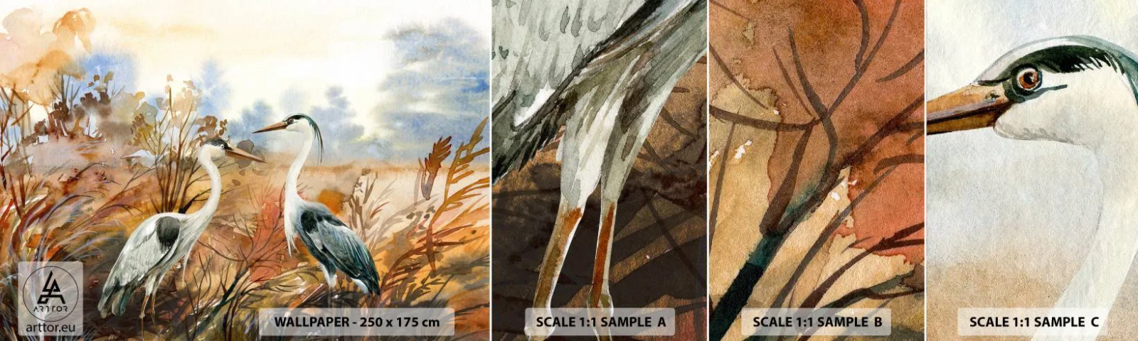 Échantillon de Papier Peint Autocollant Deluxe Sticker - Jusqu'où en automne ? - Grue, Des oiseaux, Nature - 100x30 cm