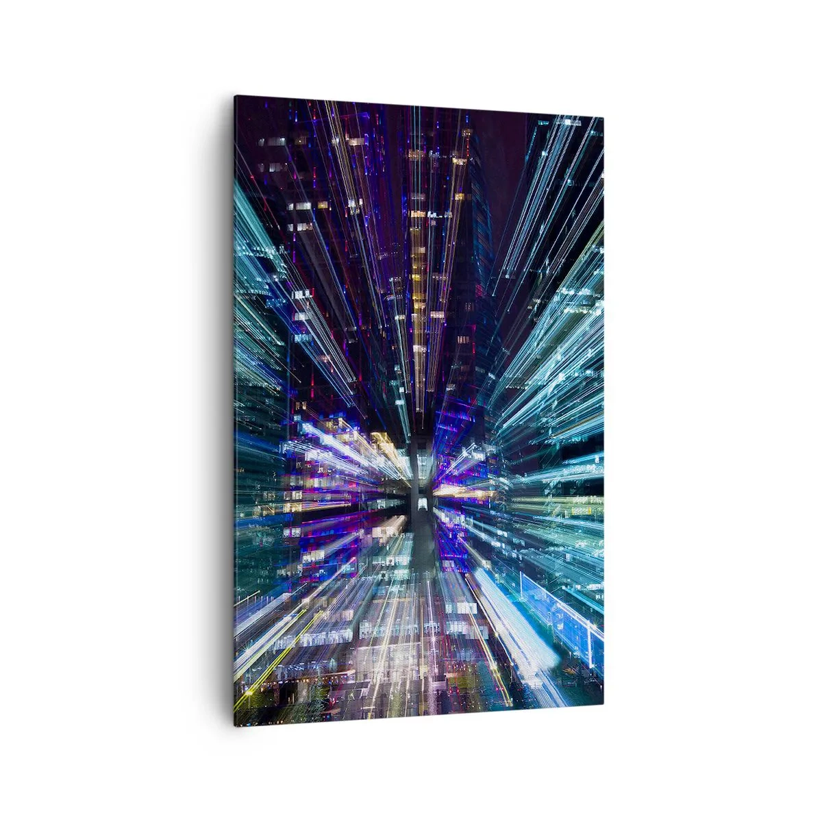 Impression sur toile - Image sur toile - Vue dynamique de la ville la nuit avec un effet de lumière - 80x120cm - Transition vers l'hyperespace - Décoration murale moderne pour le salon et la chambre ARTTOR