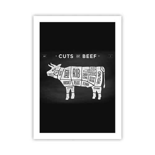 Affiche - Poster - Diagramme de coupes de bœuf sur fond noir dans un style rétro - 50x70cm - L'art de la découpe - Décoration murale moderne pour le salon et la chambre ARTTOR