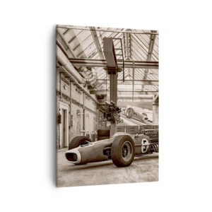Impression sur toile - Image sur toile - Voiture de course noire et blanche dans un intérieur industriel - 50x70cm - Le repos du guerrier - Décoration murale moderne pour le salon et la chambre ARTTOR