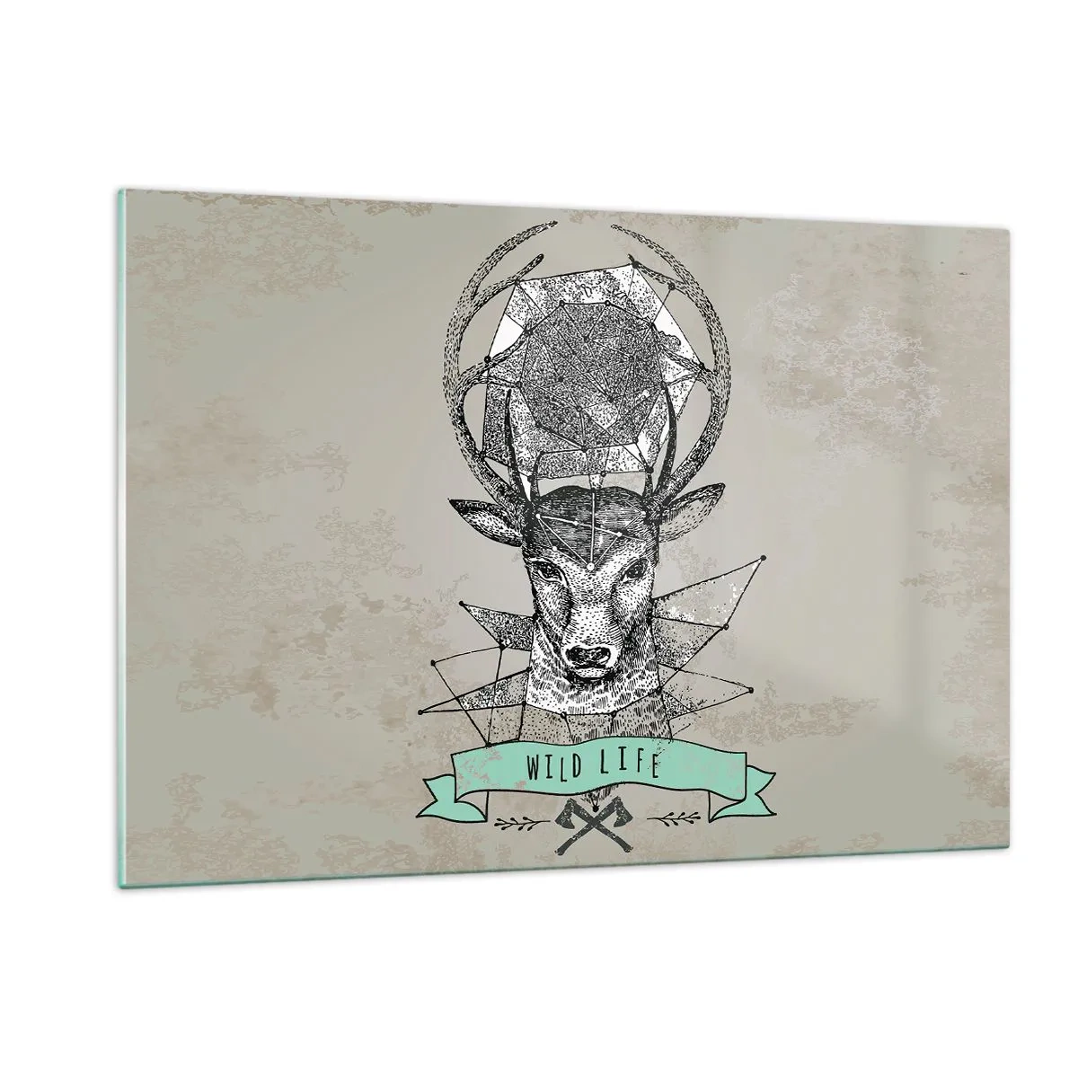 Impression sur verre - Image sur verre - Dessin géométrique d'un cerf avec l'inscription Wild Life - 120x80cm - Voir St. Hubertus - Décoration murale moderne pour le salon et la chambre ARTTOR