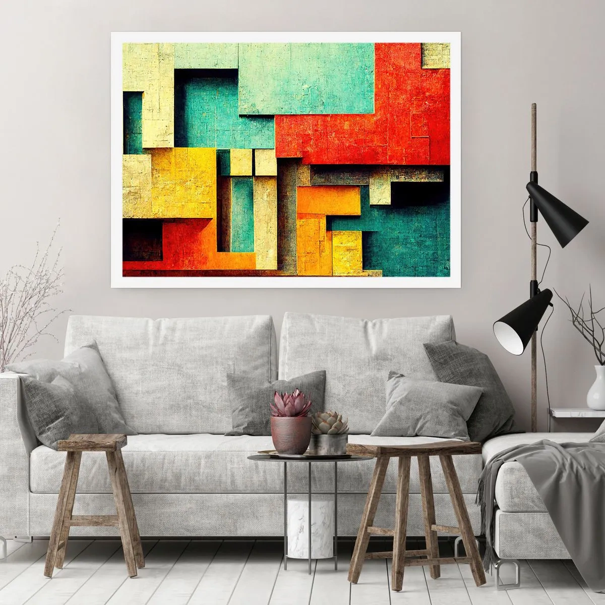 Affiche - Poster - Formes géométriques abstraites aux couleurs vives - 100x70cm - Festival des angles droits - Décoration murale moderne pour le salon et la chambre ARTTOR