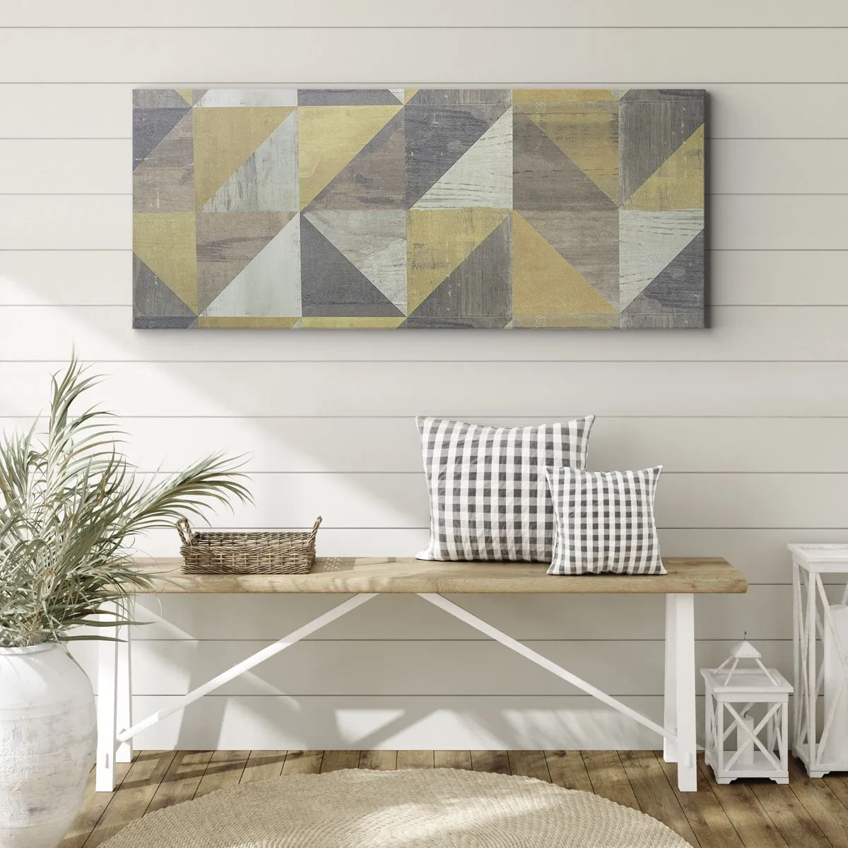 Impression sur toile - Image sur toile - Composition géométrique de triangles aux tons terreux - 120x50cm - Suivant l'angle du triangle - Décoration murale moderne pour le salon et la chambre ARTTOR
