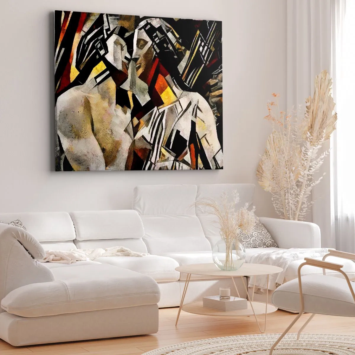 Impression sur toile - Image sur toile - Composition abstraite avec des silhouettes dans une forme dynamique - 120x80cm - Un baiser sculptural - Décoration murale moderne pour le salon et la chambre ARTTOR
