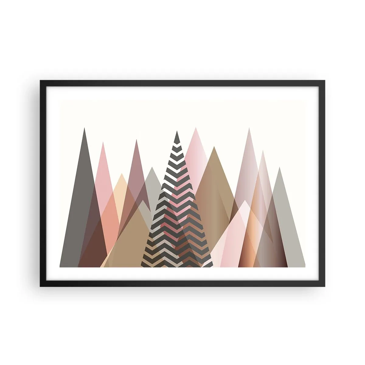 Affiche dans un cadre noir - Poster - Montagnes géométriques colorées aux tons pastel - 70x50cm - Vue pyramidale - Décoration murale moderne pour le salon et la chambre ARTTOR