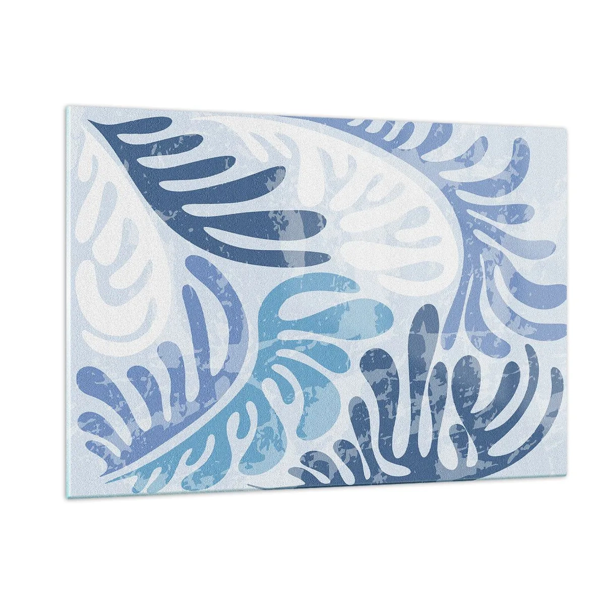 Impression sur verre - Image sur verre - Feuilles de fougère décoratives dans des tons bleus sur fond clair - 120x80cm - Fougères bleues - Décoration murale moderne pour le salon et la chambre ARTTOR