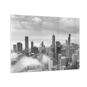 Impression sur verre - Image sur verre - Panorama de la ville avec des gratte-ciels en noir et blanc - 70x50cm - Paysage américain - Décoration murale moderne pour le salon et la chambre ARTTOR