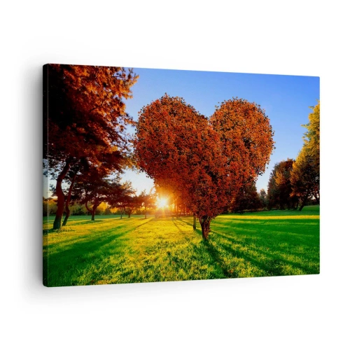 Impression sur toile - Image sur toile - Un arbre en forme de cœur dans un paysage d'automne - 70x50cm - Et comment ne pas aimer tomber - Décoration murale moderne pour le salon et la chambre ARTTOR