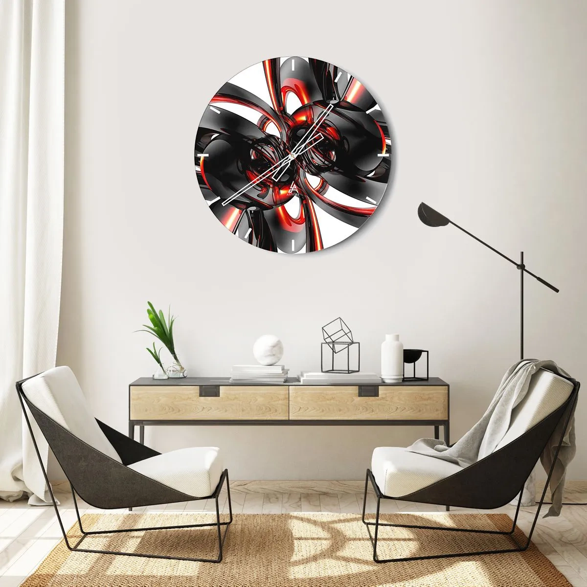 Horloge murale - Pendule murale - Mouvement de graphite et rouge - 40x40 cm